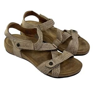 Taos Trulie Sandals Womens 37/6.5-7 Beige Woven Leather Strappy Comfort Wedge